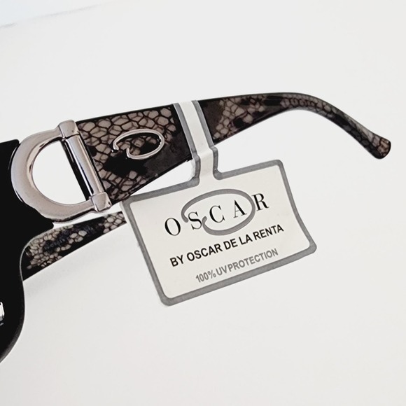 Oscar de la Renta Large Black Animal Print Sunglasses Oversized Rounded Square - Picture 3 of 7